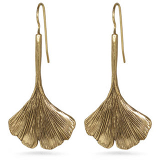 Ginkgo Leaf Earrings - Antique Gold Plated