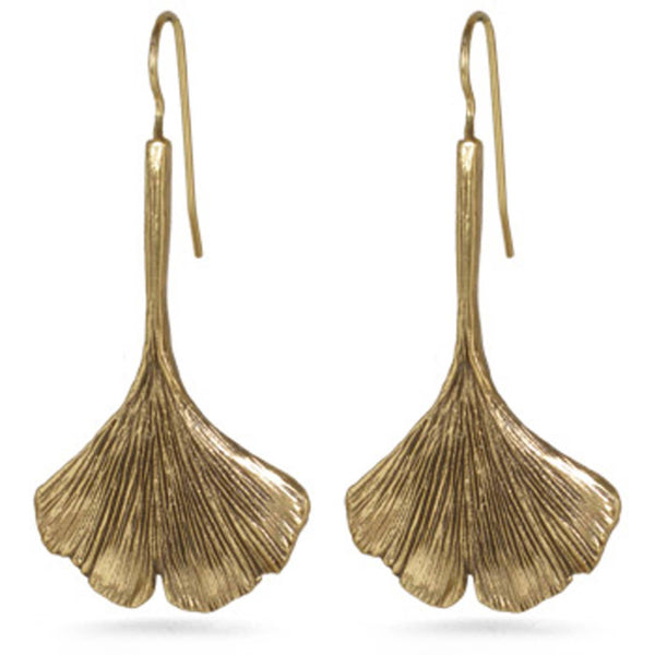 Ginkgo Leaf Earrings - Antique Gold Plated