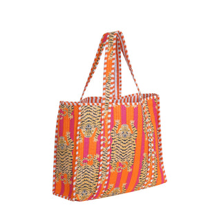 Orange Tiger Print Quilted Cotton Tote Bag