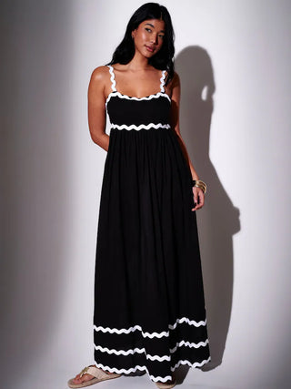 South Beach Black Ric Rac Detail Maxi Dress