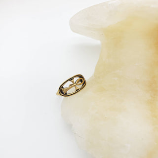 Egyptian Ankh Circle Ring - Antique Gold Finish, Adjustable