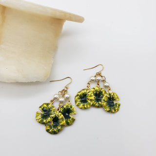 Monet Lily Pad with Faux Pearl Earring - Triple Drop