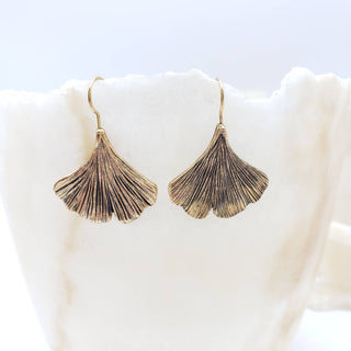 Ginkgo Leaf Earrings - Antique Gold Plated