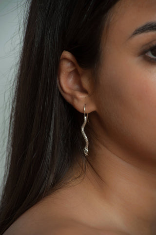 Egyptian Snake Earrings - Antique Silver Finish