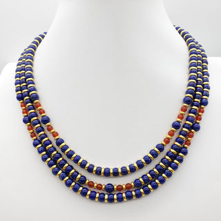 Nefertari Triple Strand Necklace with Lapis and Carnelian