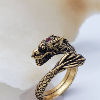 Dragon Ring - Antiqued Gold Finish - Adjustable
