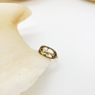 Egyptian Ankh Circle Ring - Antique Gold Finish, Adjustable