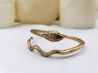 Egyptian Snake Cuff Bracelet - Adjustable: Antique Gold
