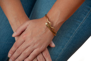 Egyptian Snake Cuff Bracelet - Adjustable: Antique Gold