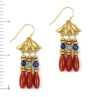 Lotus Triple Drop Gemstone Earrings - Egyptian Inspired