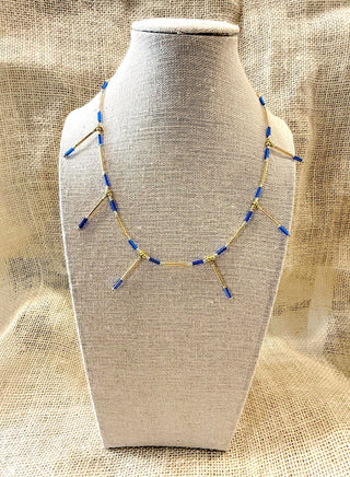 Dainty Beaded Blue & Gold Necklace