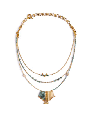 Handwoven Miyuki and Gem Fringe Layering Necklace (Blush)