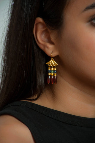 Lotus Triple Drop Gemstone Earrings - Egyptian Inspired