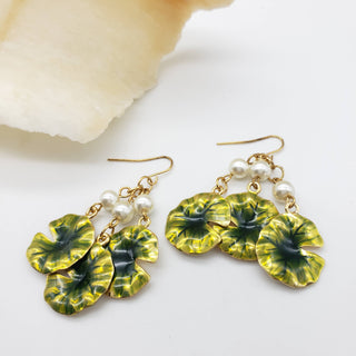 Monet Lily Pad with Faux Pearl Earring - Triple Drop