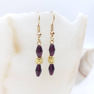 Garnet and Gold Single Drop Earrings