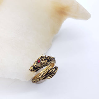 Dragon Ring - Antiqued Gold Finish - Adjustable