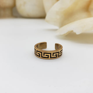 Classical Meander Ring - Antiqued Gold - Adjustable