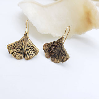 Ginkgo Leaf Earrings - Antique Gold Plated