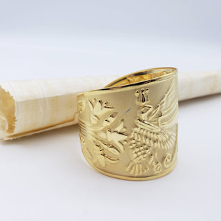 Wide Egyptian Eye Bangle Gold Plated Brass - Adjustable
