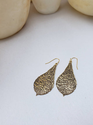 Calligraphy Leaf Earrings - Islamic Art Inspired