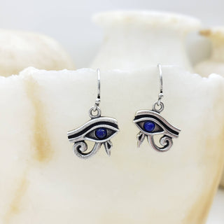 Egyptian Eye of Horus Earrings w/ Lapis, antiqued silver