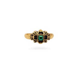 Tudor Eworth Ornate Ring with Emerald Adjustable Gold Finish