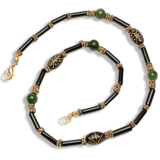 Klimt Inspired Gold Flecked Necklace with Jade and Onyx