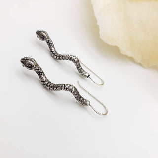 Egyptian Snake Earrings - Antique Silver Finish