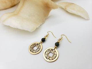 I Ching Coin with Jade Earrings - Ancient Chinese Inspired