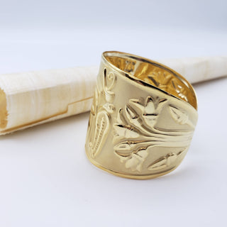Wide Egyptian Eye Bangle Gold Plated Brass - Adjustable