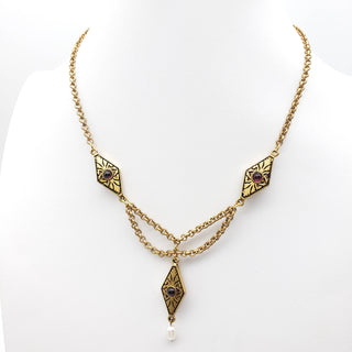 Medieval Garnet Choker Necklace - 16.5"