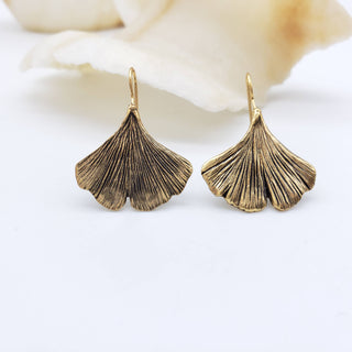 Ginkgo Leaf Earrings - Antique Gold Plated