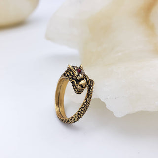 Dragon Ring - Antiqued Gold Finish - Adjustable