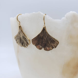 Ginkgo Leaf Earrings - Antique Gold Plated