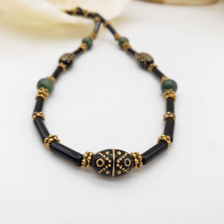 Klimt Inspired Gold Flecked Necklace with Jade and Onyx