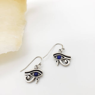Egyptian Eye of Horus Earrings w/ Lapis, antiqued silver