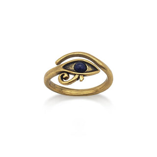 Eye of Horus Ring with lapis, antiqued gold - adjustable