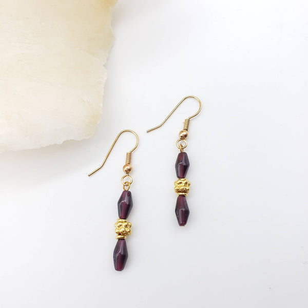 Garnet and Gold Single Drop Earrings