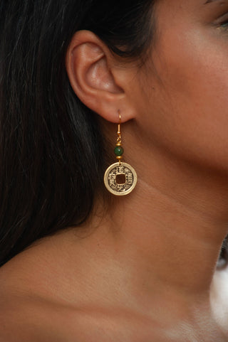 I Ching Coin with Jade Earrings - Ancient Chinese Inspired