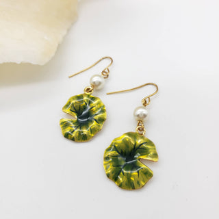 Monet Lily Pad with Faux Pearl Earring