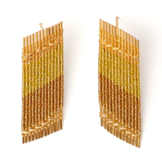 Handwoven Wire Angled Rectangle Earrings, Rose Gold & Gold