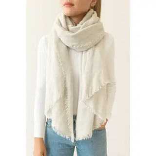 Solid Cashmere Blend Woven Blanket Scarf, White