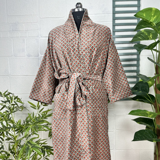 Luxury Velvet Robe, Gray, Blue & Red Geometric