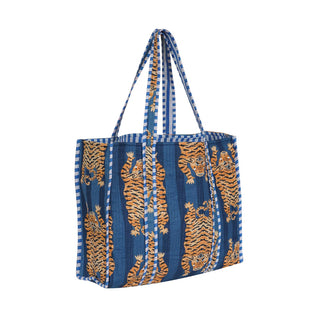 Blue Tiger Print Quilted Cotton Tote Bag